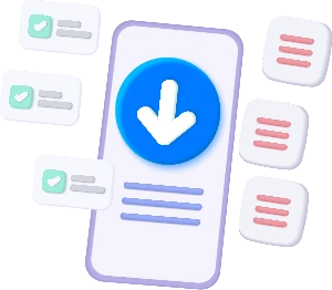 Smartphone with download icon and medical record cards