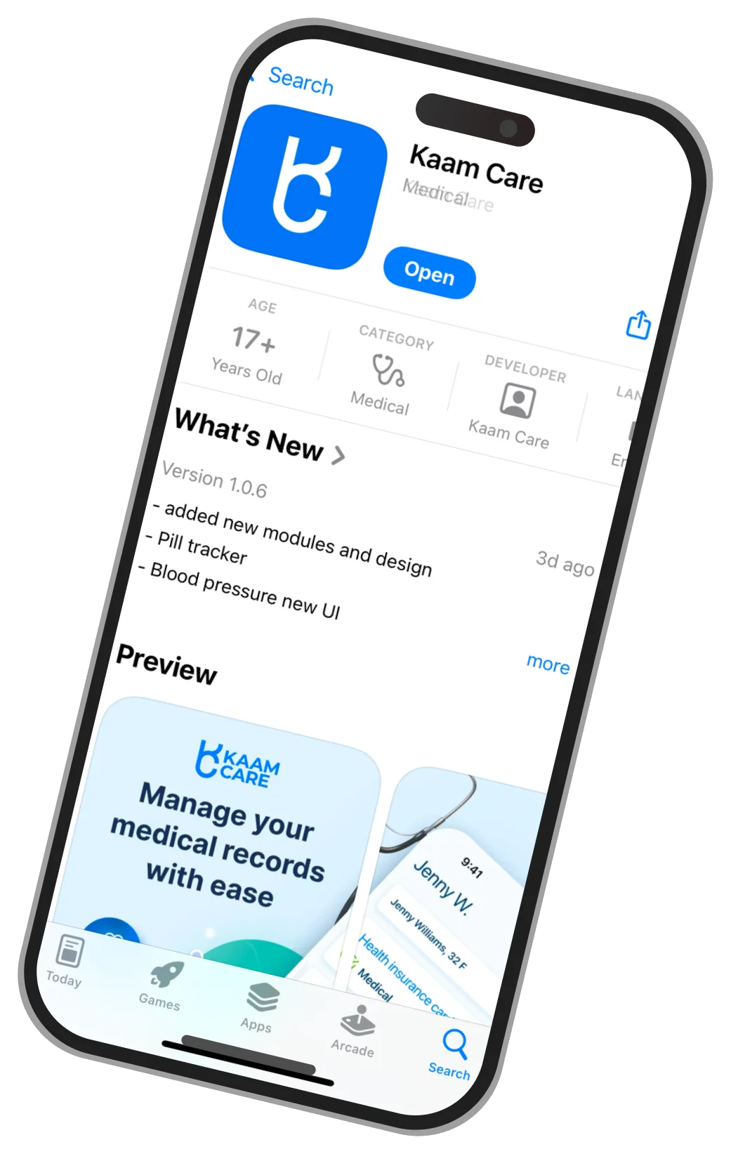 Kaam Care listing on the App Store